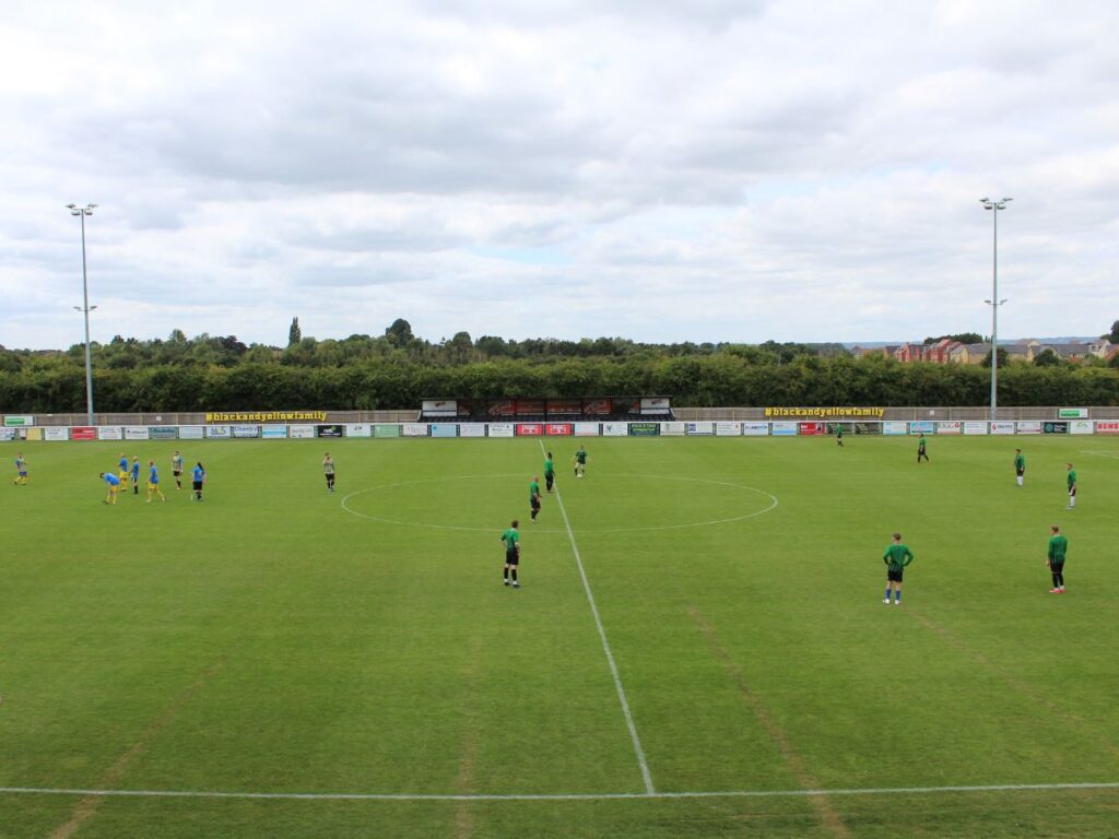 Melksham football club ground with the charity football match taking place