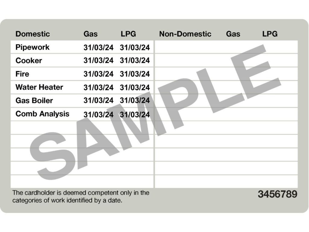 Example of back of of Gas Safe Register ID card