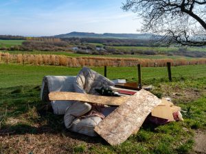 Fly tipped rubbish in the UK countryside