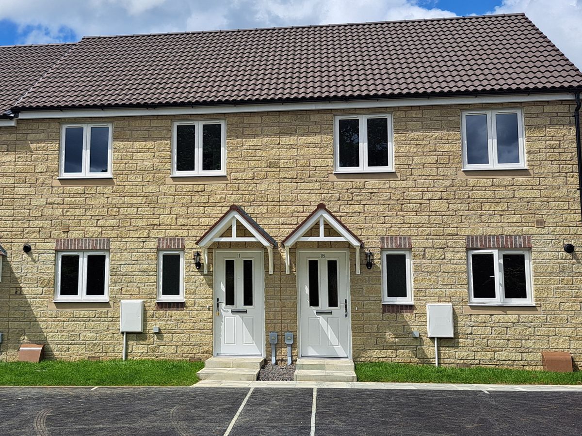 Outside of new build properties at Backbridge Farm in Malmesbury