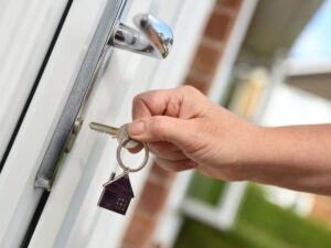 Close up of locking a front door